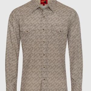 New Stylish Khaki Paisley Tan Patterned Men's Western Snap Button Rodeo Shirt